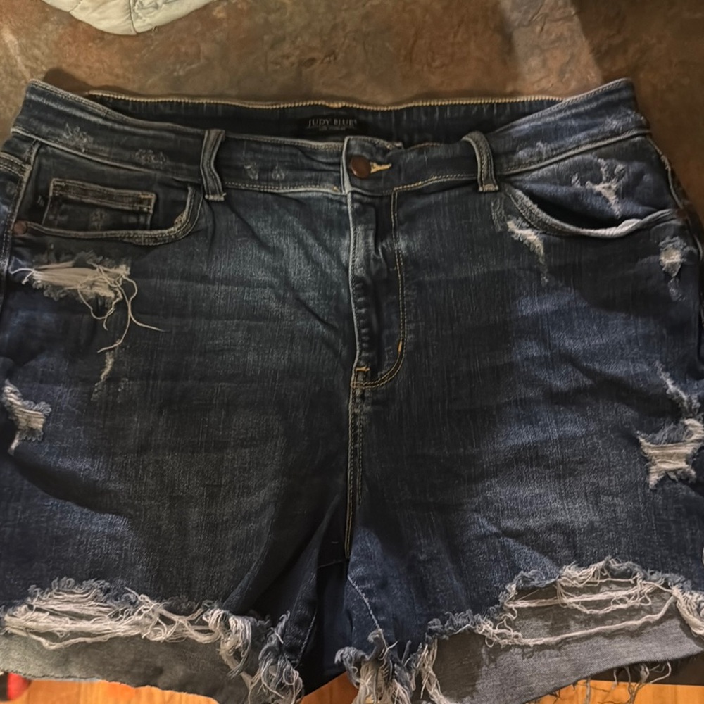 Judy Blue Women's Ripped Jean Shorts - Dark Blue